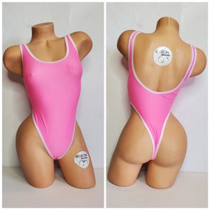 Carnation Pink with White Trim Custom Logo Option 1 Piece Bodysuit Size SMALL