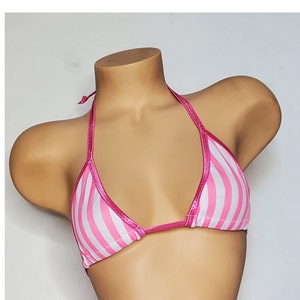TOP ONLY Pink & White Vertical Striped with Your Choice Trim Color Choose Your Coverage Top ONLY