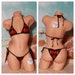 Harlequin Black & Red Diamonds w Black Trim Medium Coverage Top Scrunch Butt Bottoms 2 Piece Micro String Bikini Set One Size