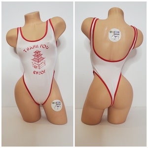 White with Red Trim and Custom Logo Option 1 Piece Bodysuit Size SMALL