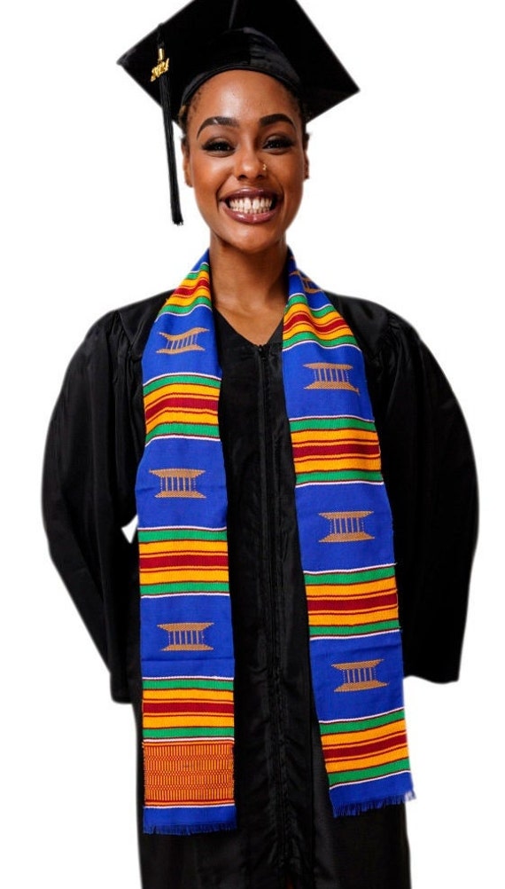 Blue and Gold Hand Woven Kente Cloth Graduation Stole / Sash