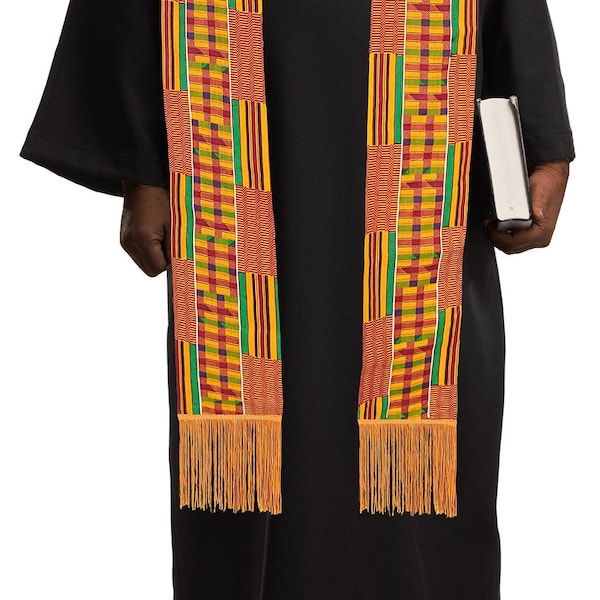 Kente African Print Church Clergy Pastor Choir Stole / Sjerp met franjes