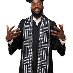 Black and white Kente African Print Graduation Stole/Sash