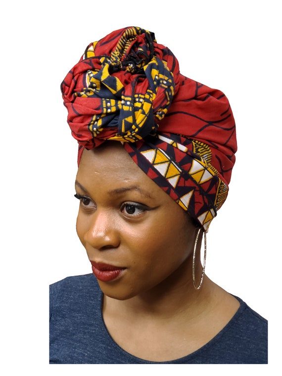 Burgundy Red African Print Head Wrap - Etsy
