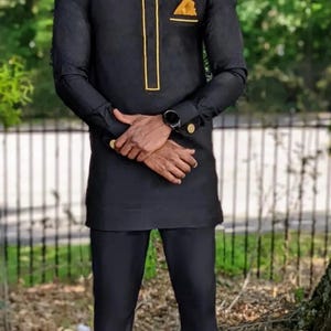 Men's Black Debo African Senator Dashiki African Top and matching pants-DPASBG41
