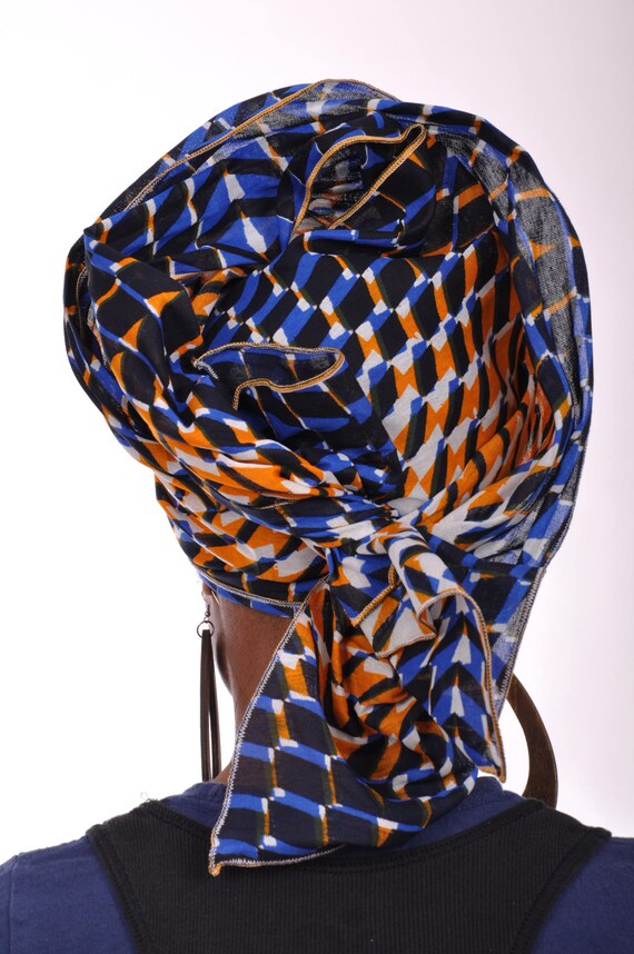 Blue and Orange African Print Ankara Head Wrap Tie, Scarf - Etsy