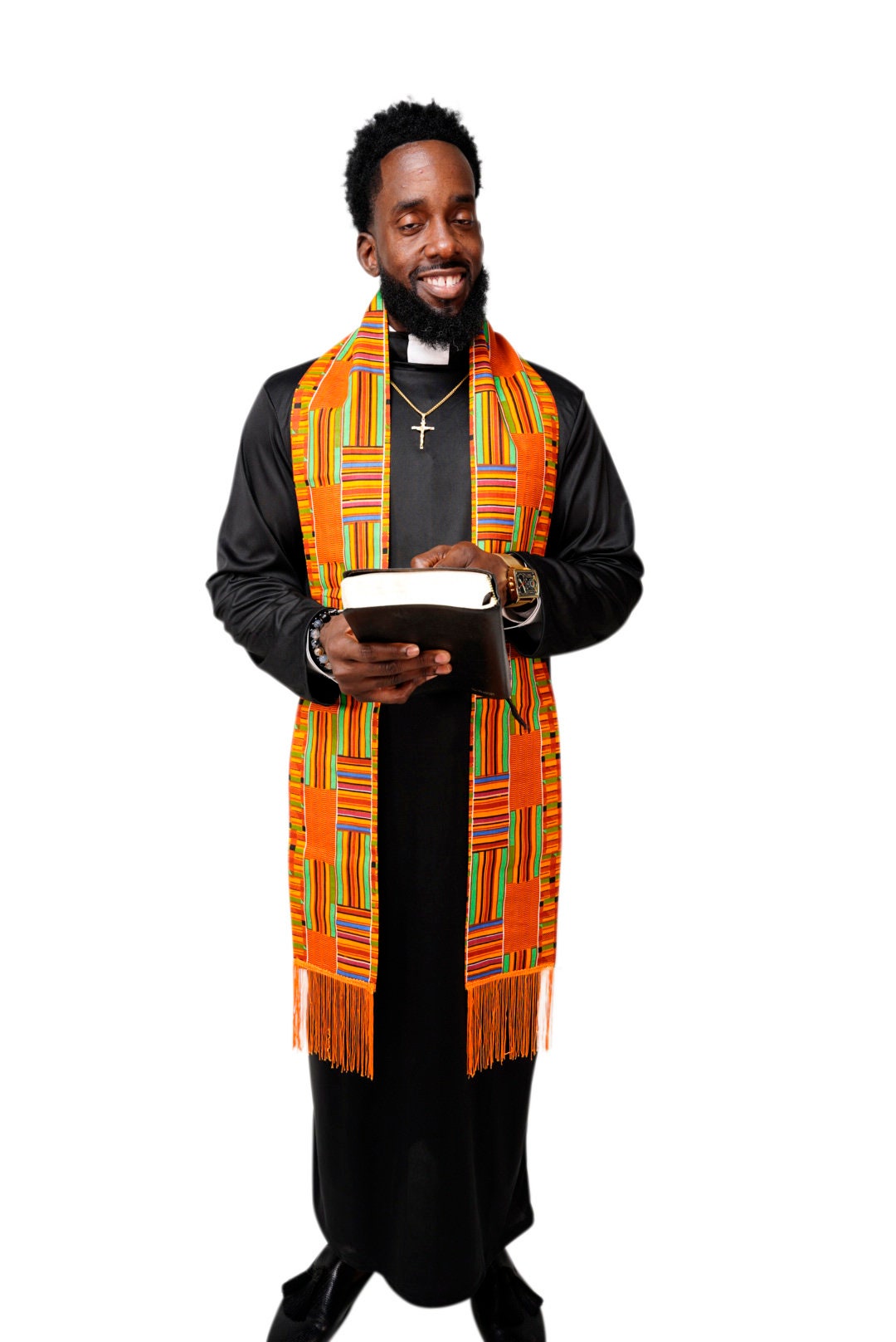 African Kente Print Church Stole - 90" Clergy Pastor Choir Sash With Fringes