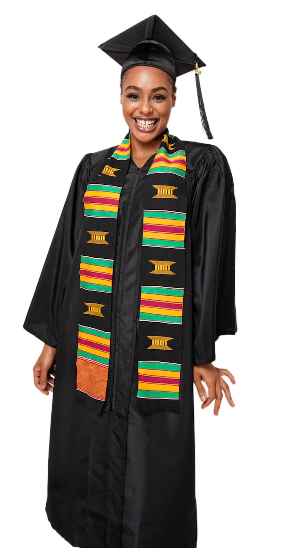 Black and Gold Hand Woven Kente Cloth Graduation Stole / Sash