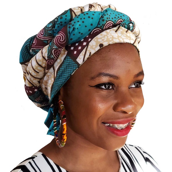 African Print Modu Hat - Pre-tied Head wrap