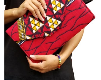 Red African Diamond Print Clutch Purse