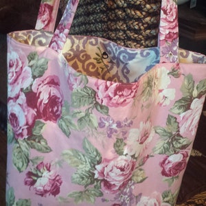 VintageRosesPurse,100%CottonBag, Geldbörse, Umhängetasche, Markttasche, Windeltasche, Turnbeutel, romantische Rosen, rosa Blumen, Vintage Rosen, Blumentasche