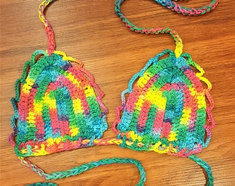 PRIDE Bikini, Crochet Bikini Top, Rainbow Bikini top, Tie-Dye Bikini Top, Made with love