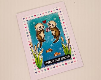 Love card with otters, Funny otters love card, Valentines card with otters, Otterly amazing card, Love card for boyfriend, Card for fiancee