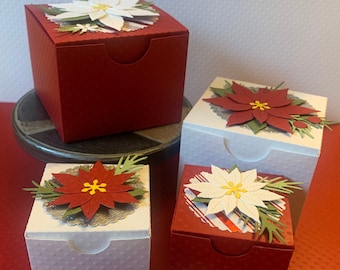 Nesting Christmas boxes - Christmas decorative boxes - Poinsettia gift boxes - Secret Santa gift box - Christmas decoration boxes -