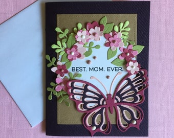 Mother's Day card - Handmade card for Mother's day - Elegant card for Mom - Butterfly card for Mom - Best Mom Ever card