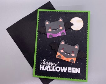 Halloween greeting card - Cute Halloween card - Handmade spooky card - Spooky bats halloween - Happy Halloween card - Funny Halloween card