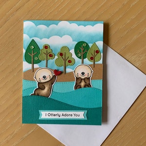Carte d'amour de loutre faite main - Carte avec des loutres - Carte de loutre de la Saint-Valentin - Carte de loutres amoureuses - Carte de loutres - Carte de voeux drôle de loutres