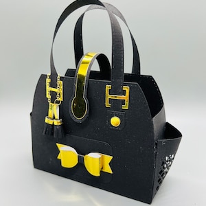 Black and gold  paper purse - Mother&#39;s day gift bag - Purse lover paper purse gift - Gift bag for her - Gift bag for Mom - Girlfriend gift