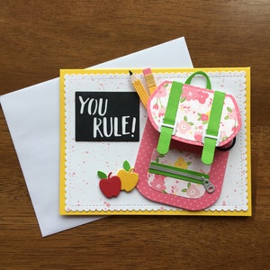 Carte de rentrée - Carte de sac à dos - Cadeau de remerciement pour un enseignant - Carte pour étudiant - Carte pour enseignant - Carte de bienvenue pour la rentrée