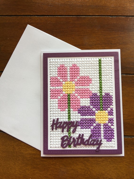 Kits De Point De Croix Loisirs Creatifs 14 Comte Joyeux Anniversaire Gateau Violet Rose Cross Stitch Carte Kit 5 5 X 5 5