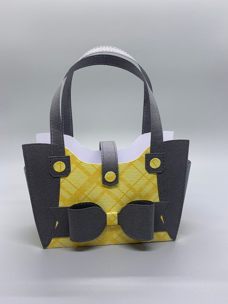 Paper purse gift bag Birthday girl paper purse gift Purse lover gift bag Hen night party favor Bridal shower favor yellow and gray