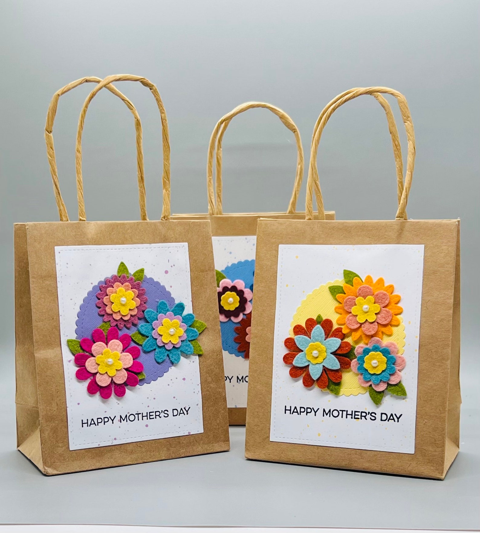Floral Felt Flower Mother's Day Gift Bag - Handmade Kraft Favor Bag - Etsy