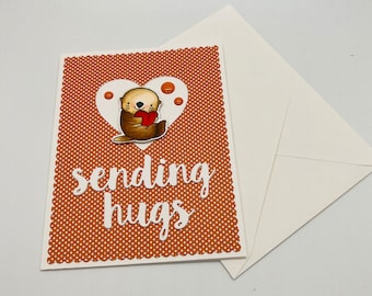 Sending hugs card, Love card with otter, Sending hugs love card, Valentines card with otter, Funny love card with otter