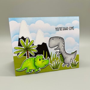 Carte d’amitié faite à la main - Carte d’encouragement - Carte avec dinosaures - Carte dinosaures amusantes -