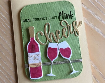 Friendship card for wine lover - Friends clink card - Cheers greetings - Wine themed card - Wine lover card - Friendship and wine card