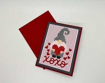 Valentine's gnome card, Embroidered love card, Anniversary card with gnome, Gnome love card, Love card with gnome