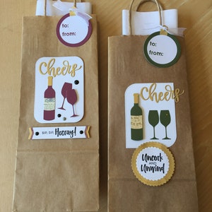 Wine bottle paper bags - Kraft bags for wine - Cheers wine gift bag - Wine lover gift bag - Wine carrier bag - Housewarming gift