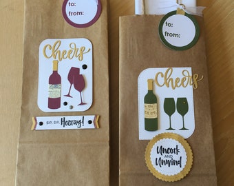 Wine bottle paper bags - Kraft bags for wine - Cheers wine gift bag - Wine lover gift bag - Wine carrier bag - Housewarming gift