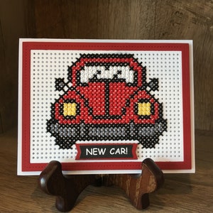 New car congrats - Card for new card - New driver card - Congrats for new card - New car owner gift - VW beetle card - Cross stitch card