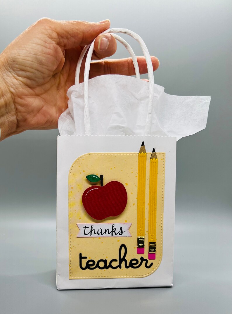 Handmade Teacher Appreciation Gift Bag: Apple & Pencil Design - Etsy