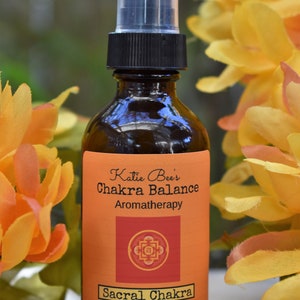 2 oz Sacral Chakra Aromatherapy Spray Bottle, Essential Oils Room Spray, Body Spray, Room Mist, Chakra Balance