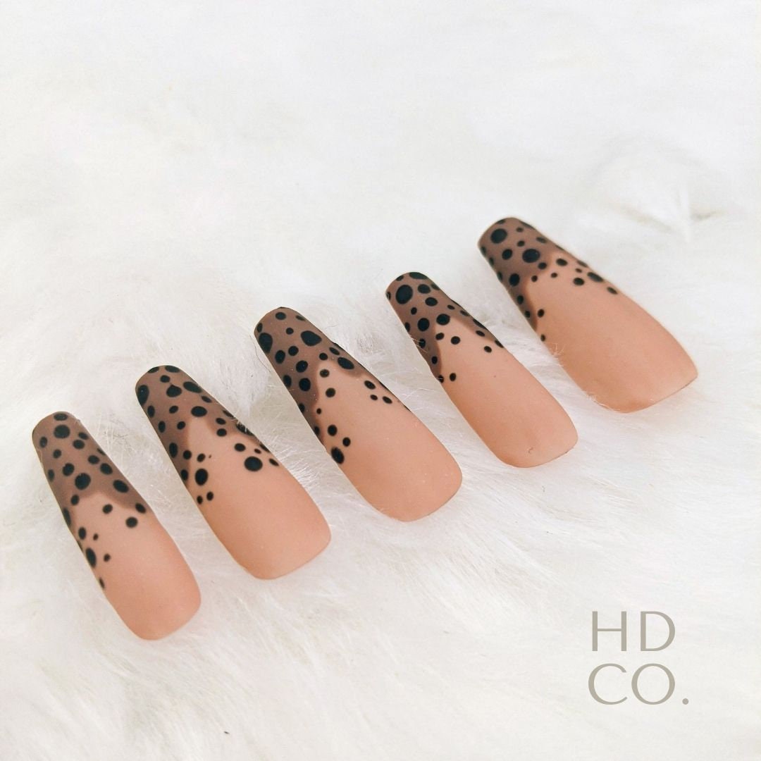 Nude and Black Matte Animal Print Nails Short Square Nails - Etsy Nude and Black Matte Animal Print Nails Short Square Nails - Etsy