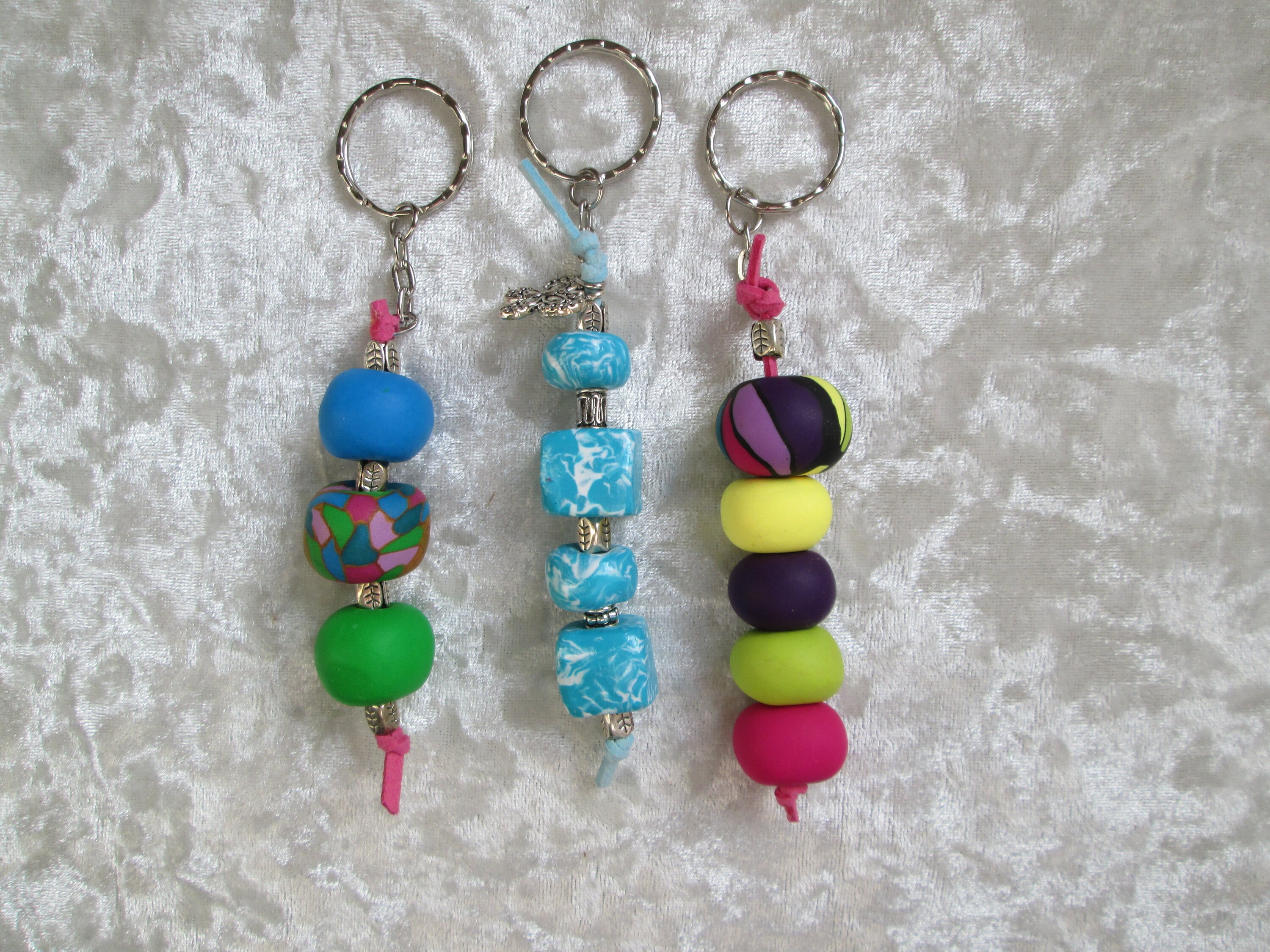 Rainbow clay beaded keyring set 3 cute handmade keychains Etsy