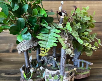 Fairy Garden House  :  Rustic Woodland Forest Open Cabin Fairy Garden House