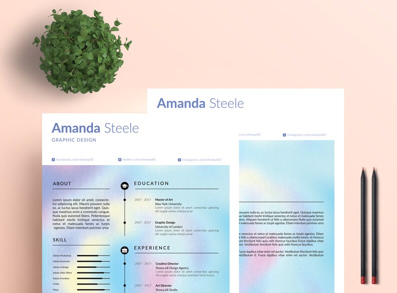 SALE ! 20/% Off Holographic Resume Template CV Template Letterhead N