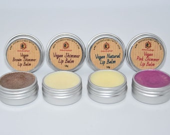 Natural & Tinted Vegan Lip Balm - Fragrance Free - Choose Natural, Pink, Shimmer, Brown - Petroleum Free - Plastic Free - Cruelty Free