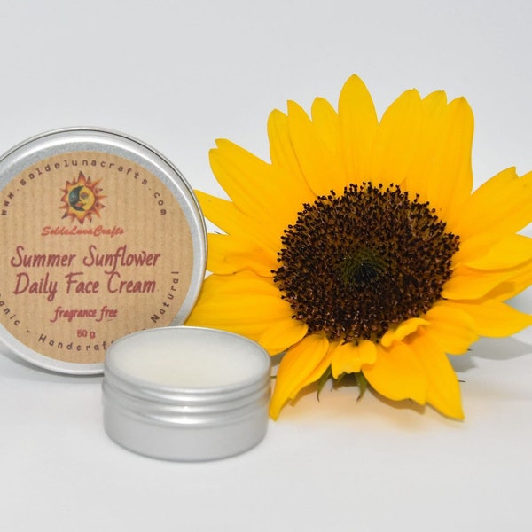 Sunflower Daily Face Cream - Fragrance Free - Vegan - Omega 6 - Vitamin A, C, D & E - Natural - Non Comedogenic - Eco Plant Based Skincare