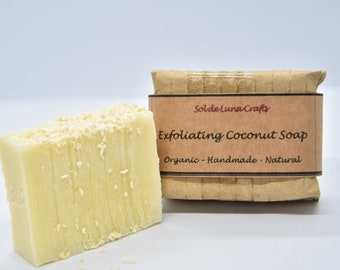 Exfoliating Creamy Coconut Cold Process Soap - Natural - Shredded Coconut- SLS Free - Palm Oil Free  - Plastic Free Packaging - Eco Beauty