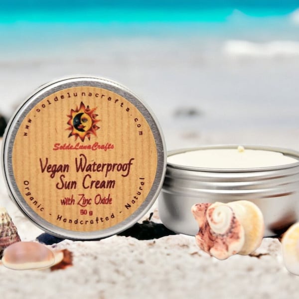 Vegan Waterproof Sun Cream - Non Nano Zinc Oxide - Eco friendly - Reef Safe - Preservatives Free - Natural Clean Skincare - Non comedogenic