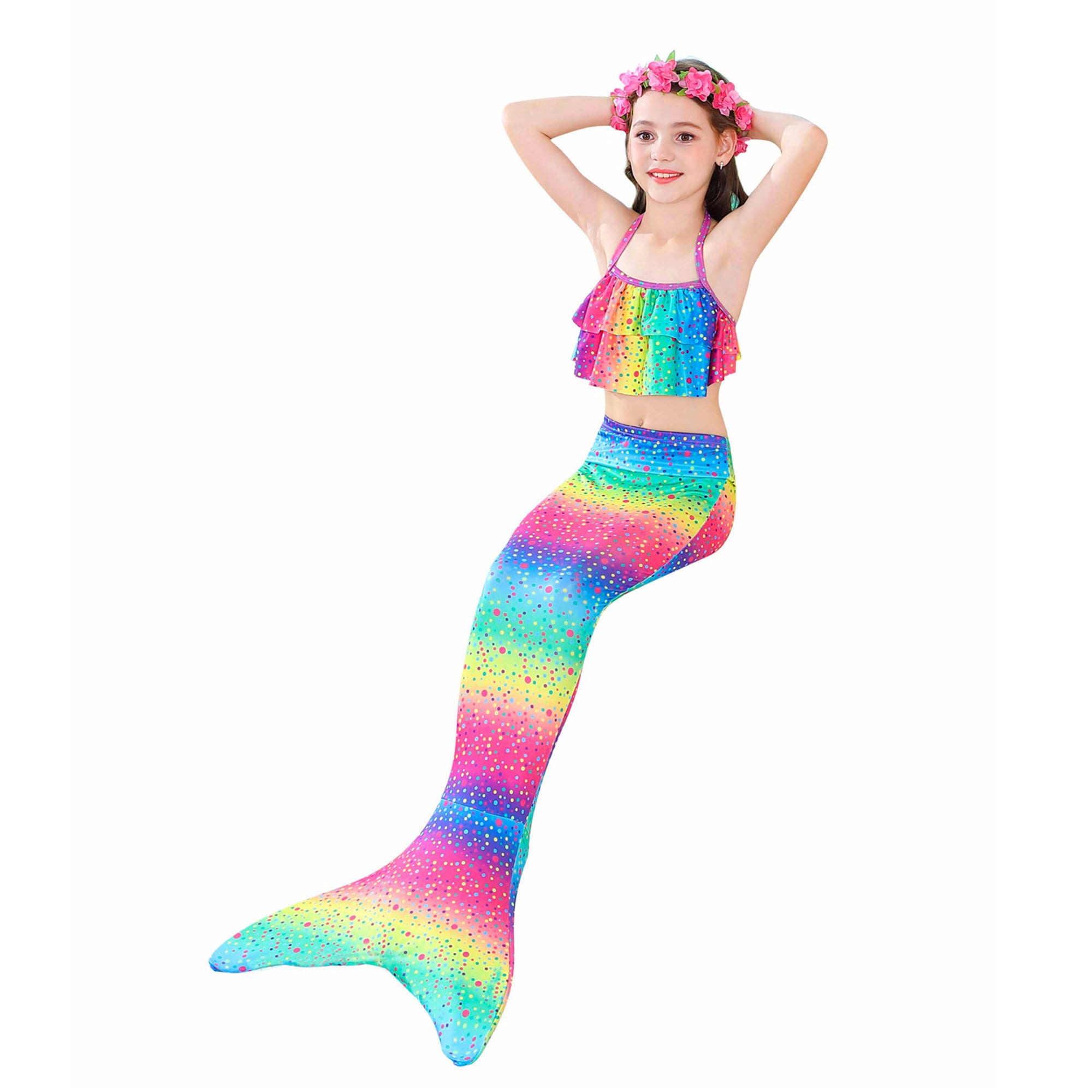 Girls Rainbow Polka Dot Mermaid Dress Kids Mermaid Party Dress Etsy UK