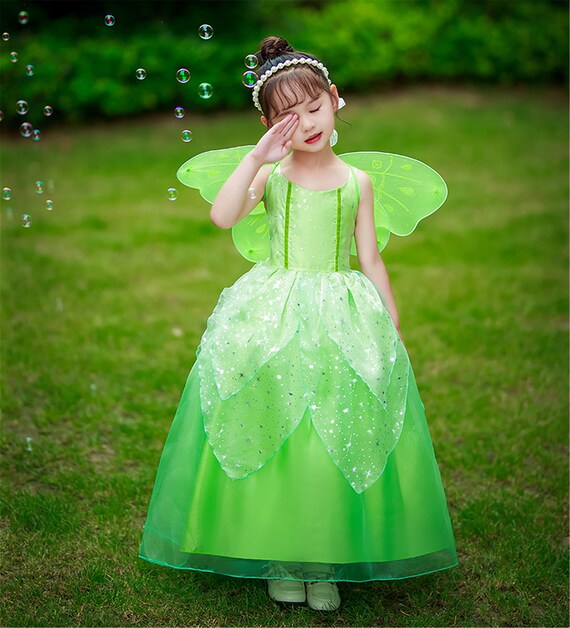 Robe tutu de fée verte enfant, déguisement avec ailes , cadeau enfant. Noël  -  France