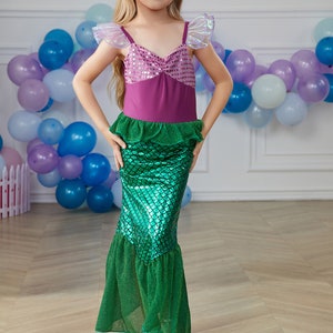 Disfraz de sirena para mujer, 4 piezas, traje de sirena con lentejuelas,  falda de tubo de perla, cintura de perla, cadena para Halloween y cosplay