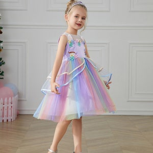 Girls Unicorn Dress Unicorn Kids Unicorn Tutu Dress 3d Flower Dress ...