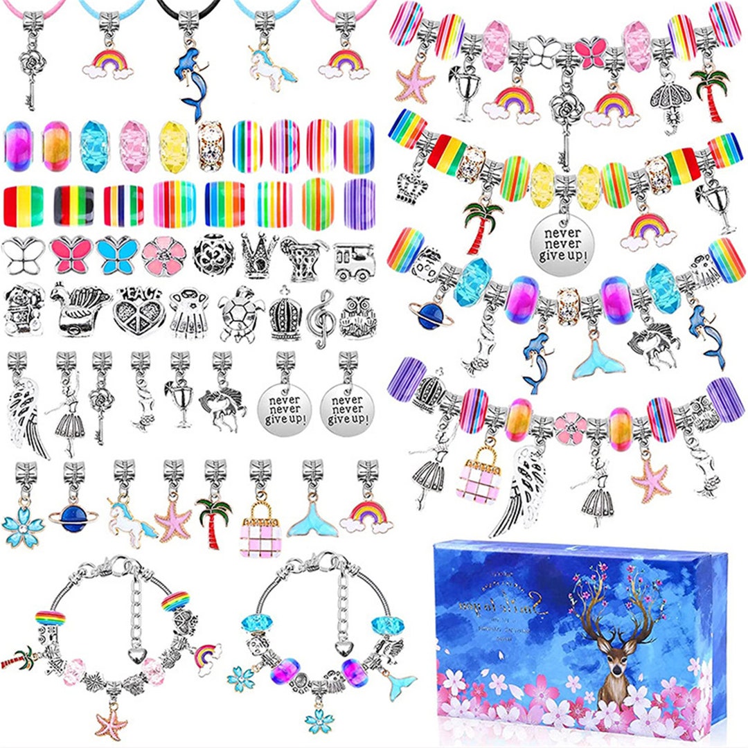 Girls DIY Charm Bracelet Making Kit DIY Jewelry Making Gift Box Mermaid  Unicorn Crafts Gifts DIY Necklace 112 Pcs 