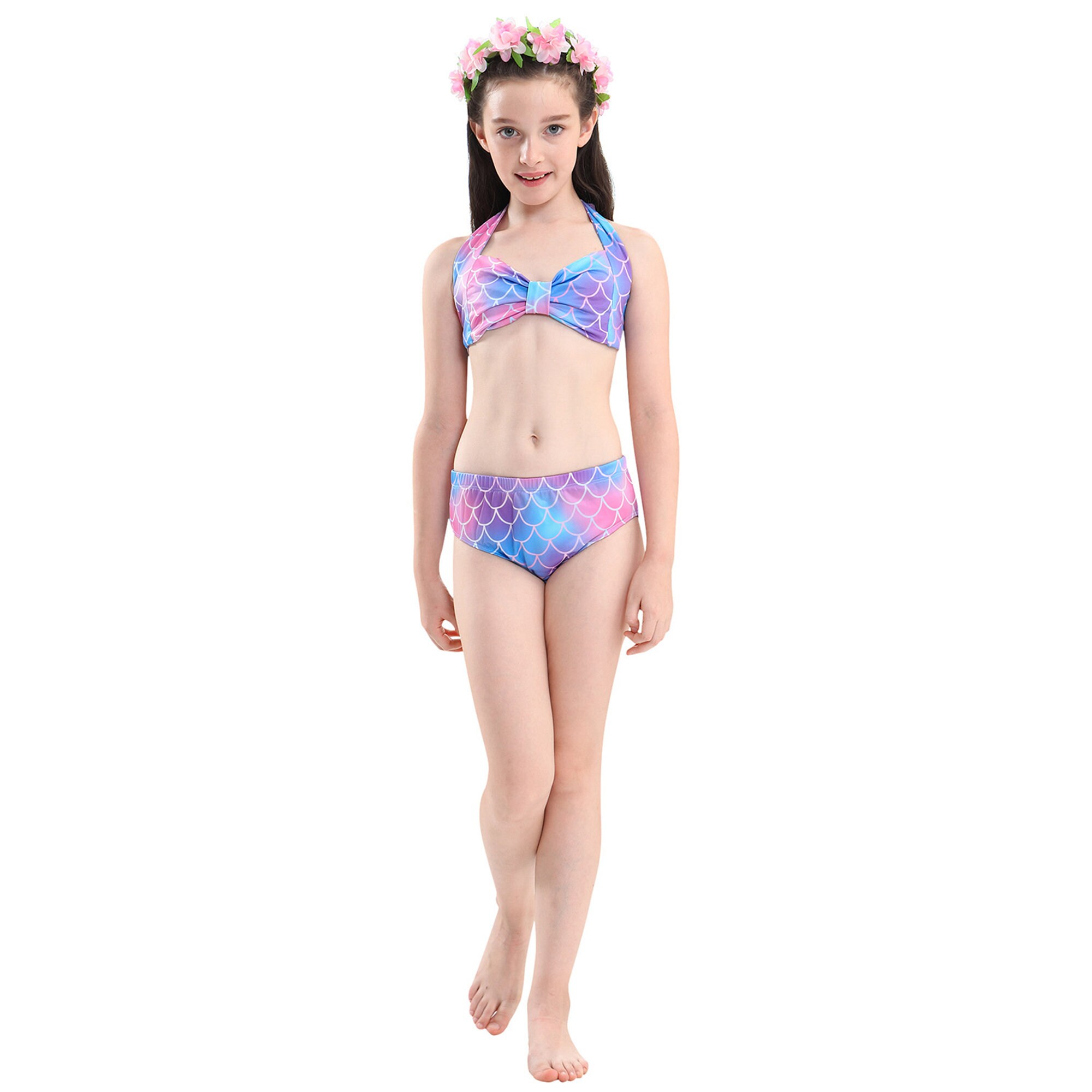 Generic Brands 3PCS Coda da Sirena Ragazza Costume da Bagno Bikini Coda da Sirena  Bambina per Nuotare Invia ghirlande e collane (HXGB01 