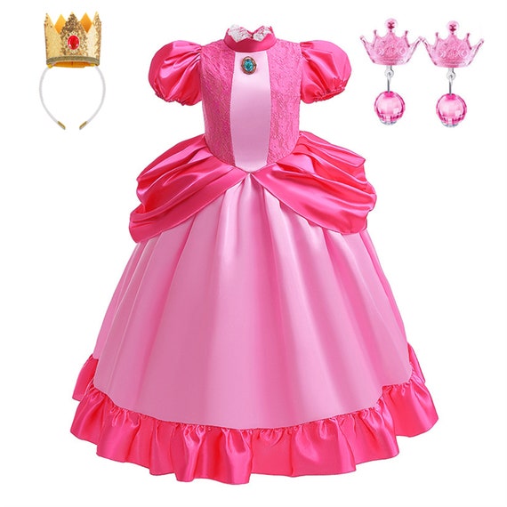 2023 New Girls Peach Dress Girls Daisy Costume for Super Mario With Crown  Headband and Earrings 